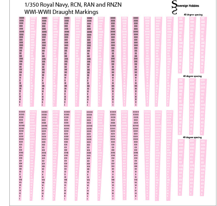 Royal Navy, RAN, RCN and RNZN Draught Marking Decals - 1/600 scale