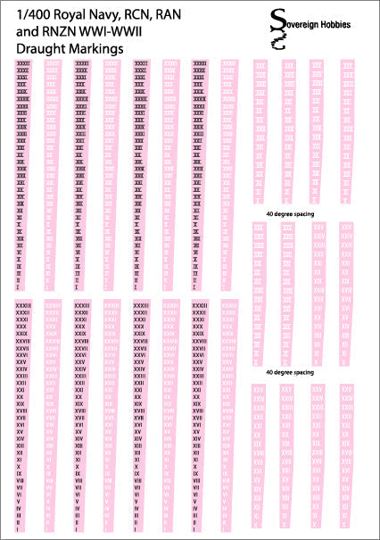 Royal Navy, RAN, RCN and RNZN Draught Marking Decals - 1/200 scale