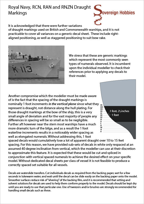 Royal Navy, RAN, RCN and RNZN Draught Marking Decals (Bundle of Decals plus Downloadable Instructions)