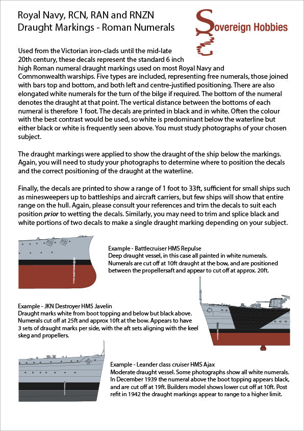 Royal Navy, RAN, RCN and RNZN Draught Marking Decals