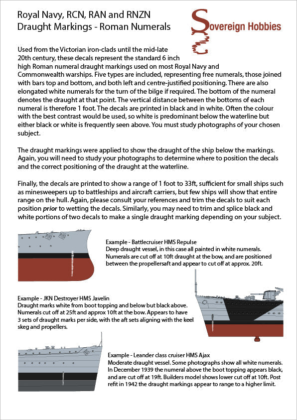 Royal Navy, RAN, RCN and RNZN Draught Marking Decals - 1/700 scale